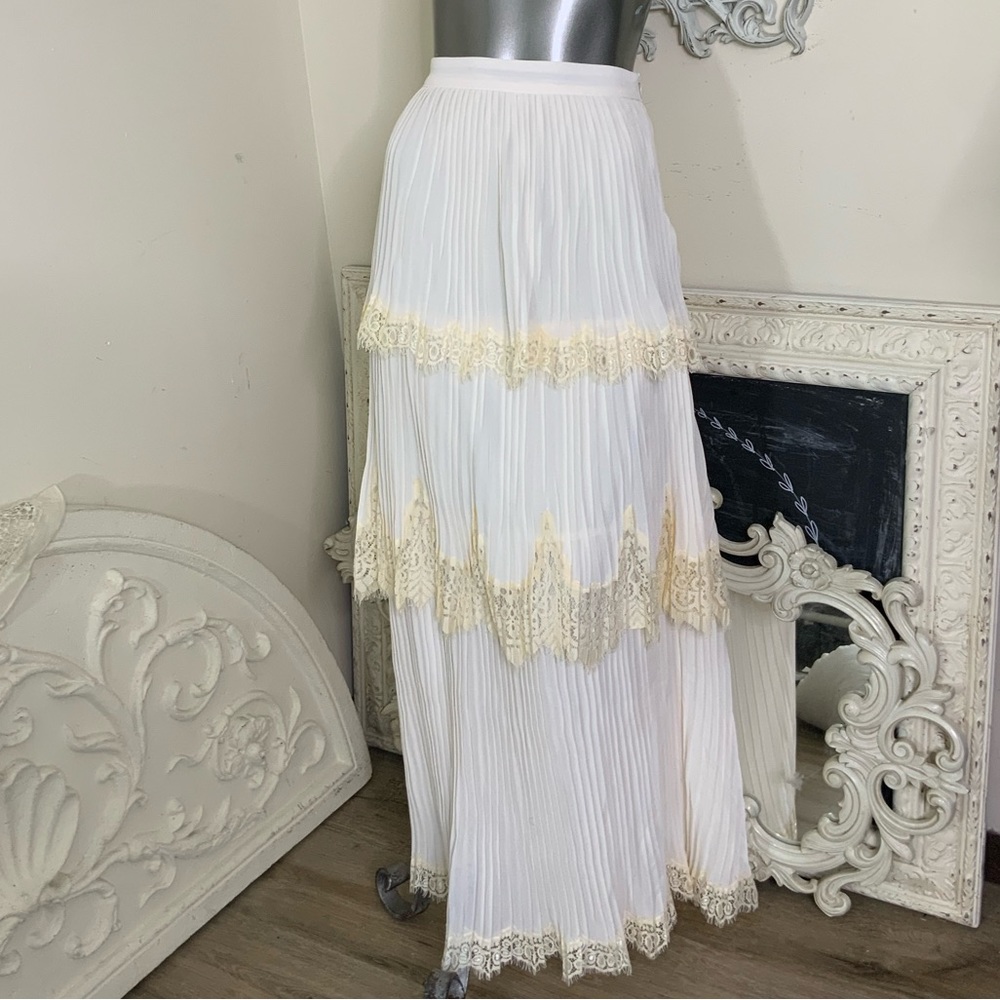 Champagne Tiered Pleated Maxi Skirt NWT